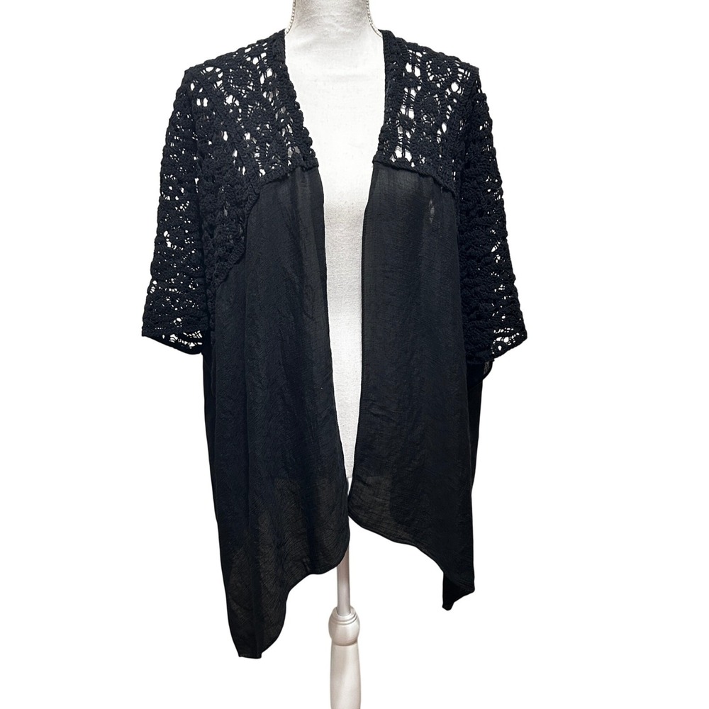 Steve‎ Madden Women Boho Gothic Crochet Lace Kimono OS Black Open Front Wrap